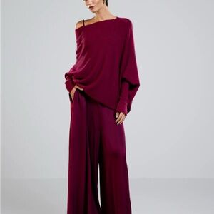 JAKI London Asymmetric Draped Sweater - Burgundy Size S/M